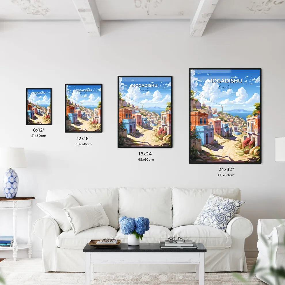 Artful Mogadishu Skyline: Colorful Buildings Adorn the Hilltop Default Title
