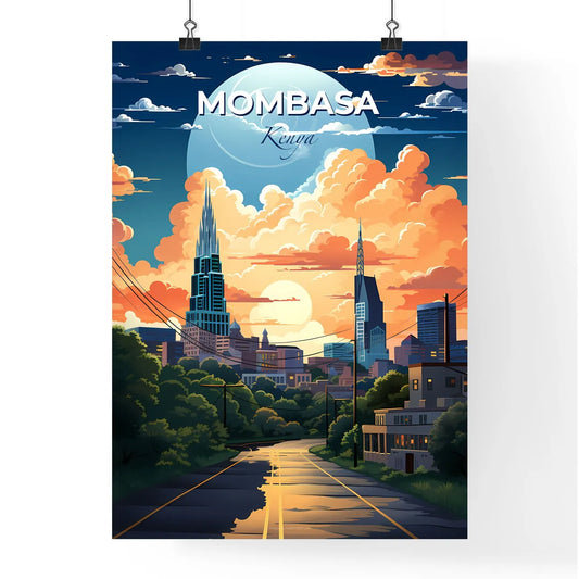 Mombasa Skyline Road Trees Buildings Vibrant Art Painting Kenya Africa Default Title