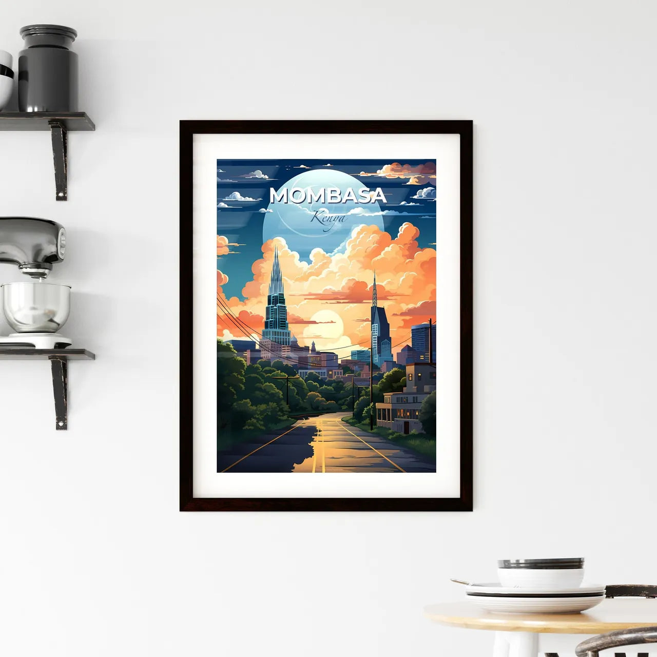 Mombasa Skyline Road Trees Buildings Vibrant Art Painting Kenya Africa Default Title