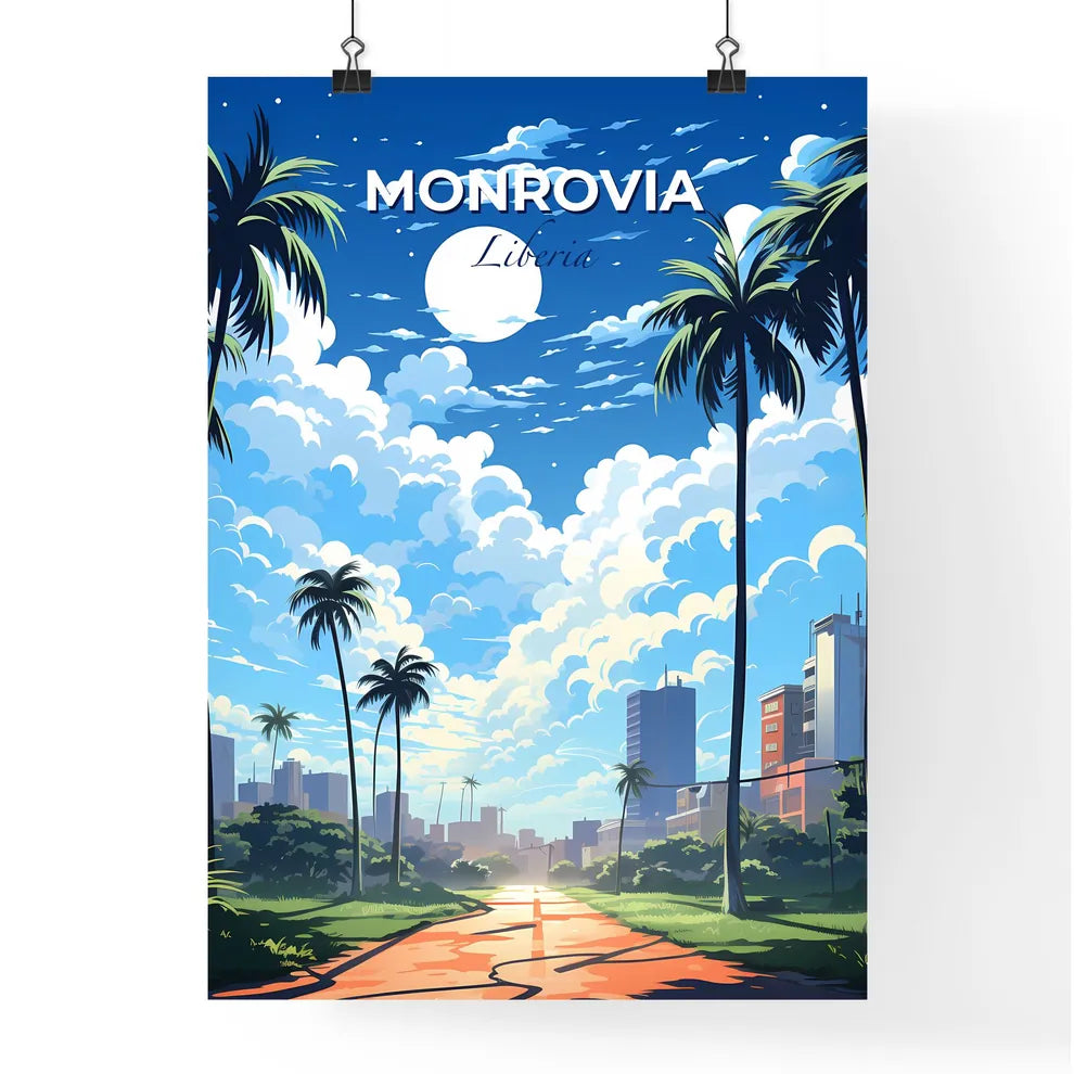Vibrant Monrovian Skyline Palm Trees City Art Painting Africa Urban Default Title