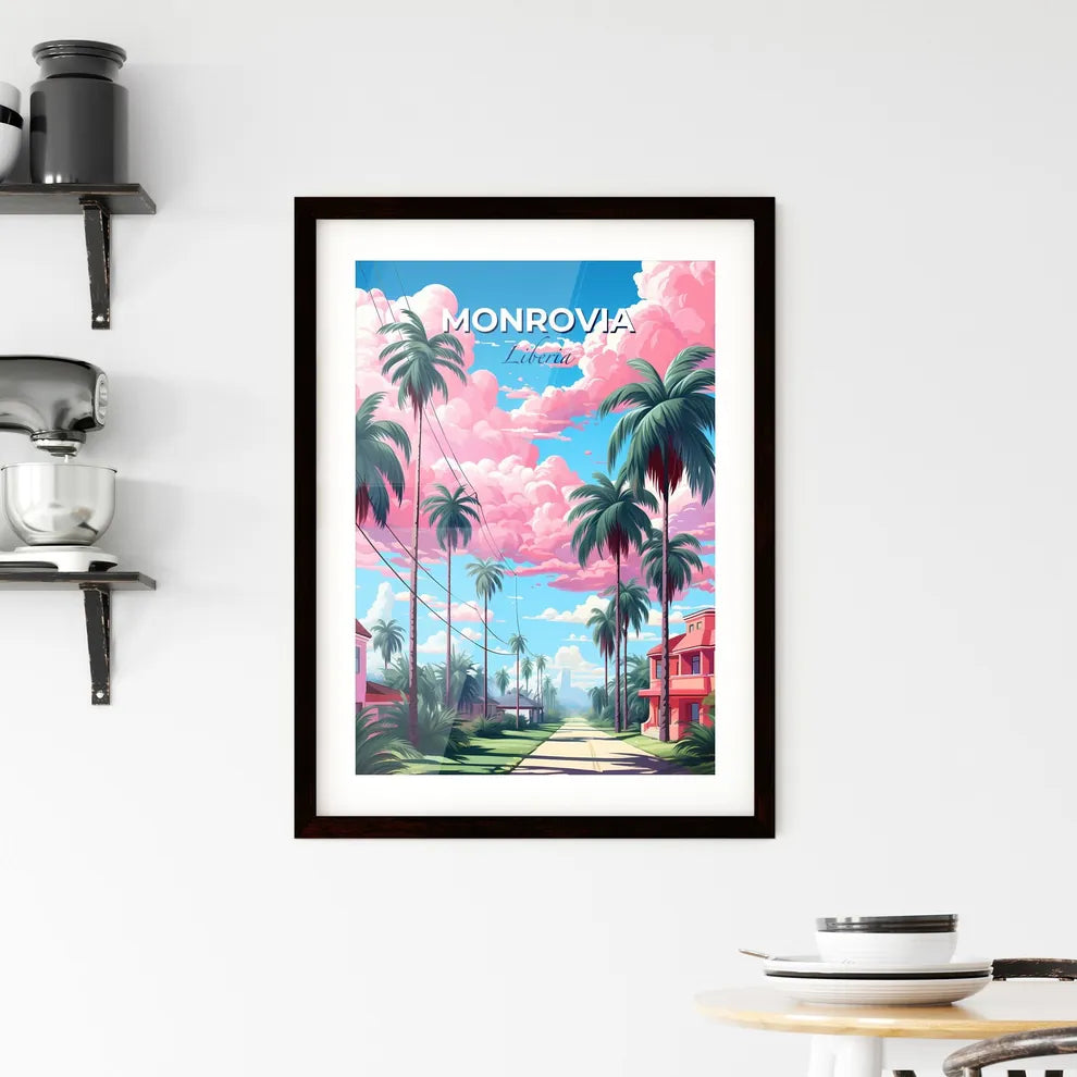 Monrovia Skyline Canvas Art - Vibrant Street Scene with Palm Trees and Houses Default Title