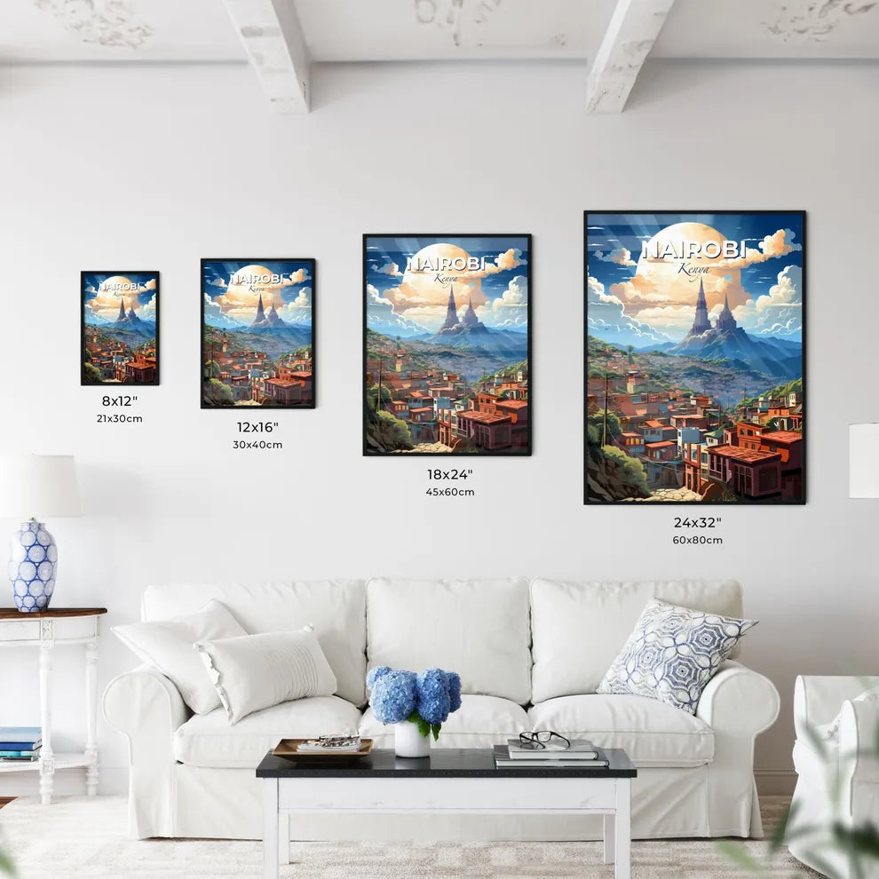 Artistic Cityscape: Nairobi Skyline, Towers, Mountains, Painting Default Title