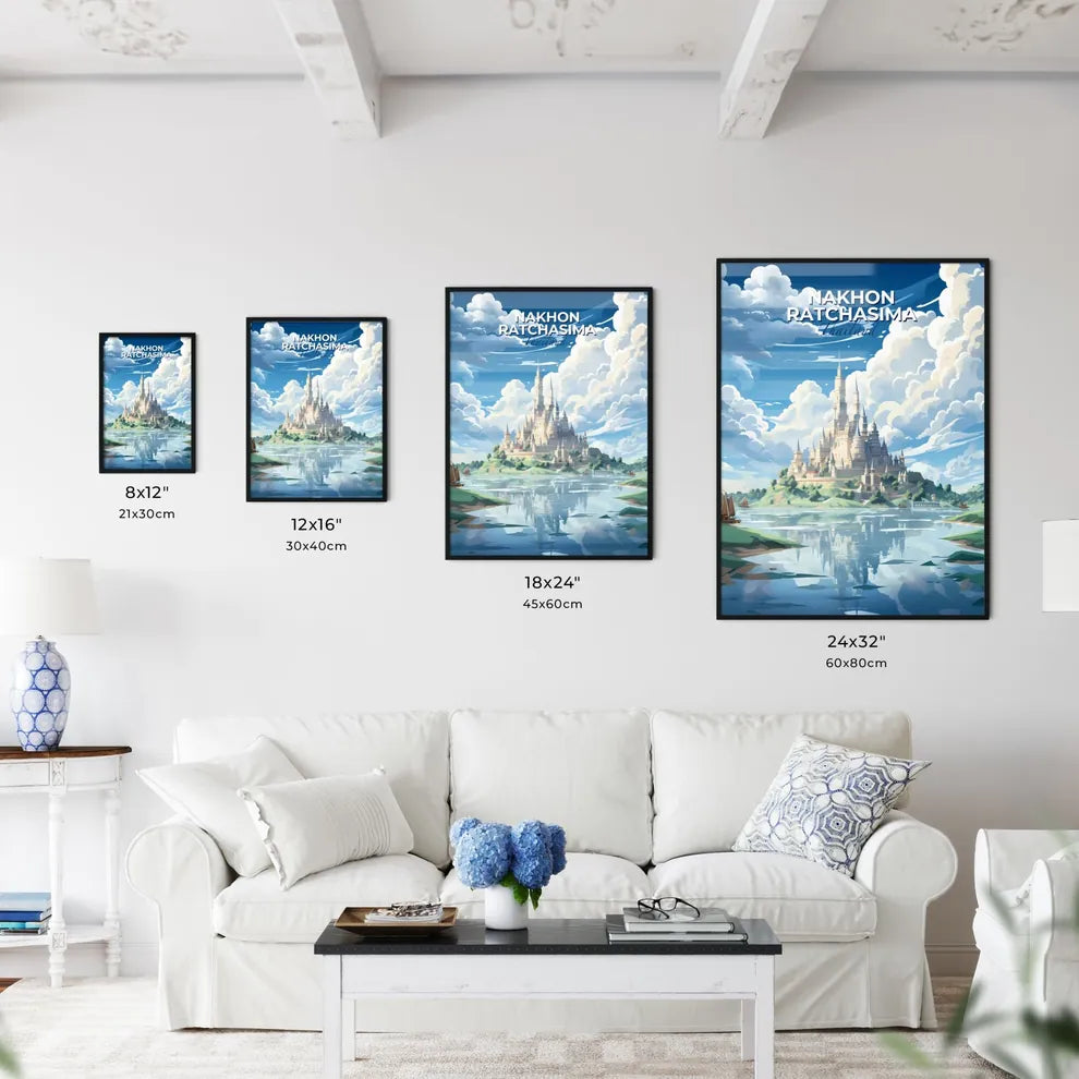 Vibrant Nakhon Ratchasima Thailand Skyline Art Painting with Castle, Water, and Boats Default Title