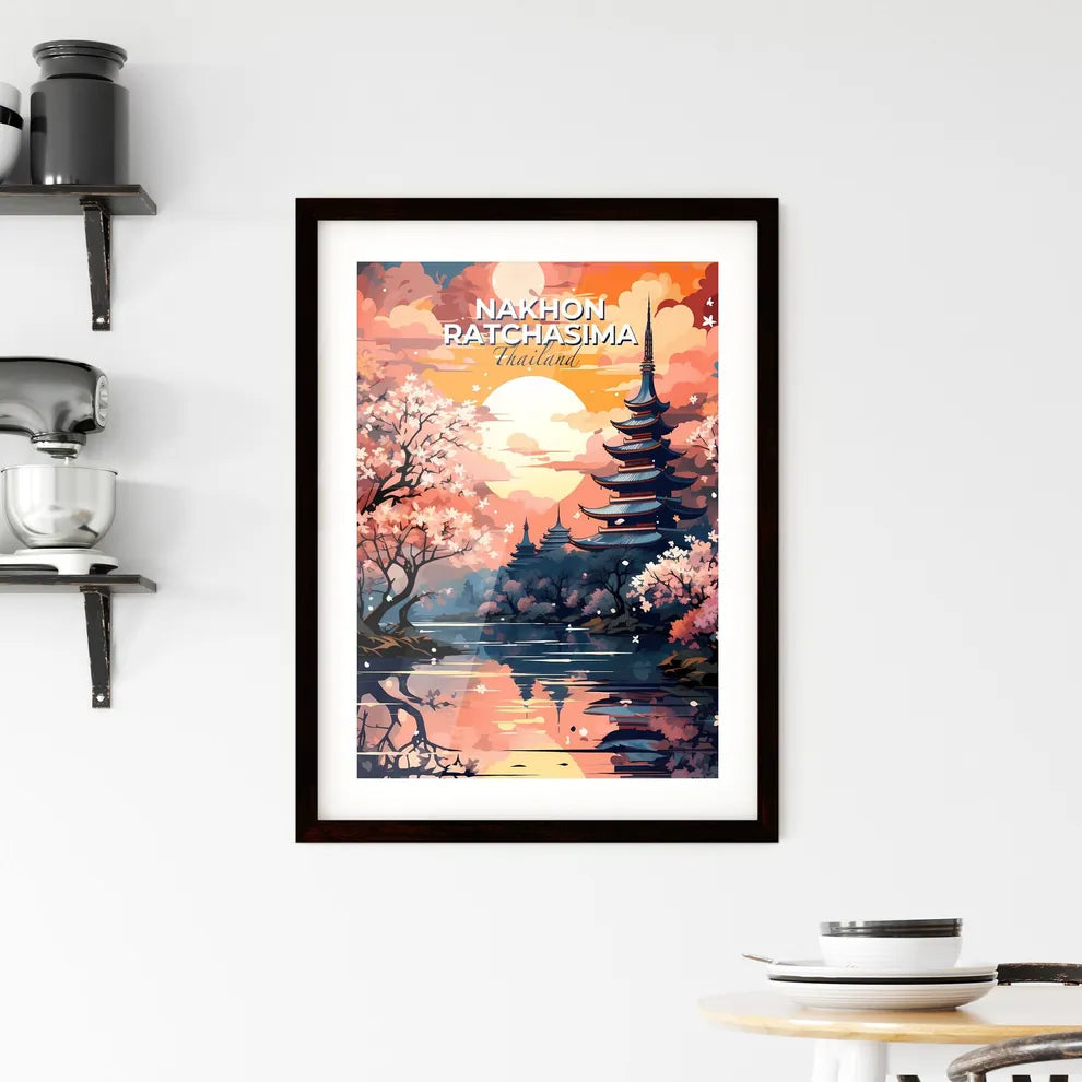 Nakhon Ratchasima Thailand Cityscape Painting Vibrant Pagoda Riverside Art Sunset Skyline Default Title