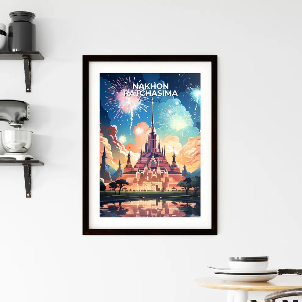 Vibrant Painting of Nakhon Ratchasima Thailand Skyline with Castle and Fireworks Celebrating Art Default Title