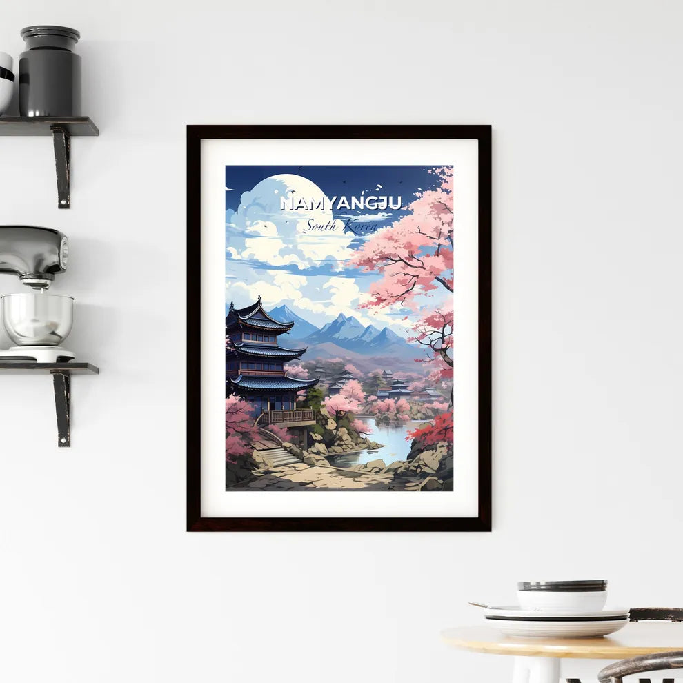 Painting of Namyangju South Korea Skyline: Pagoda by River Amidst Pink Trees Default Title