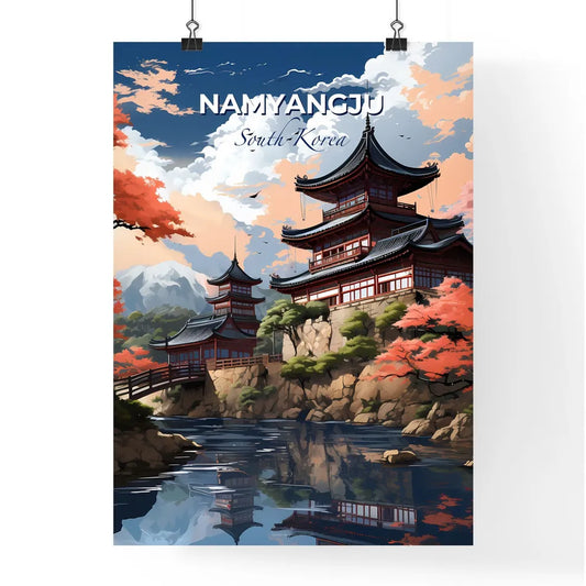 Namyangju, South Korea, Colorful Painting, Building, Hill, Water, Trees, Art Default Title