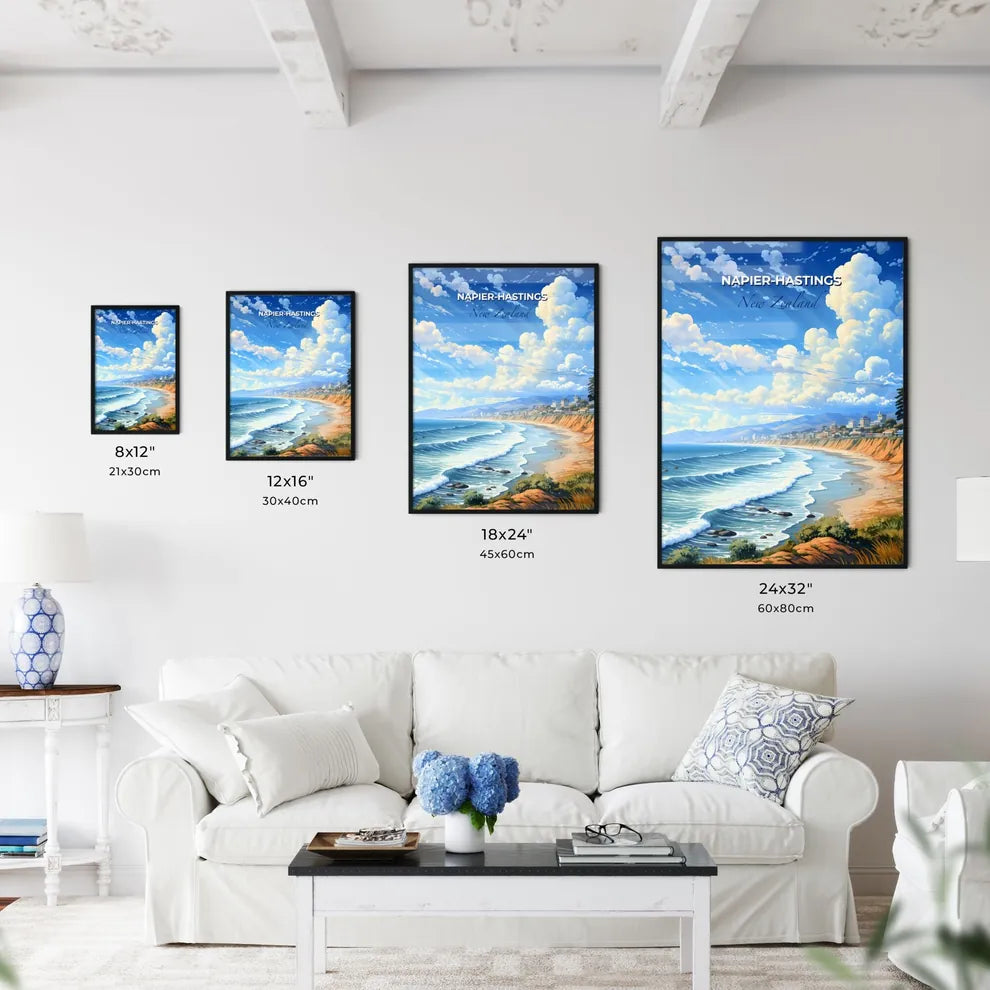 Napier-Hastings Skyline Painting Vibrant Beach Buildings Artwork Coastal New Zealand Default Title