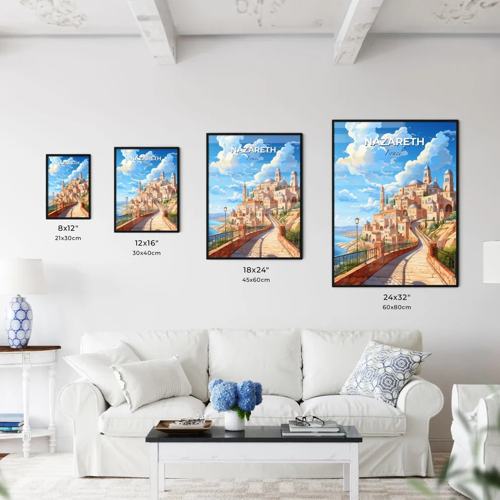 Evocative Modern Art Painting Depicting the Vibrant City Skyline, Road to Nazareth, Israel Default Title