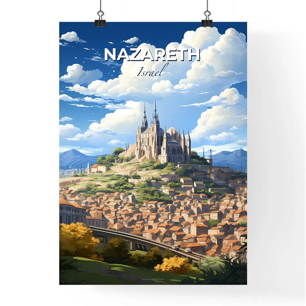 Nazareth Cityscape Skyline Israel - Castle on a Hill with Colorful Buildings and Trees Painting Default Title