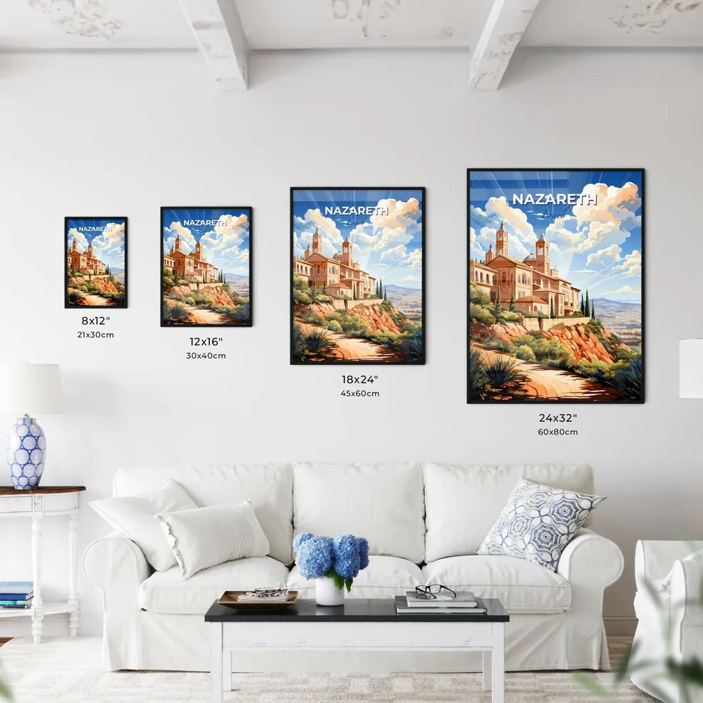 Artistic Skyline of Nazareth Israel - Vibrant Painting of Buildings on a Hill Default Title