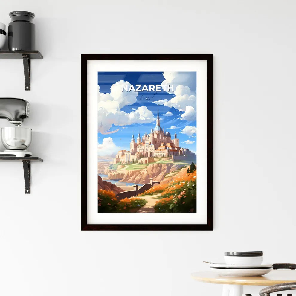 Nazareth Israel Watercolor Castle Hill Flowers River Painting Artistic Skyline Default Title