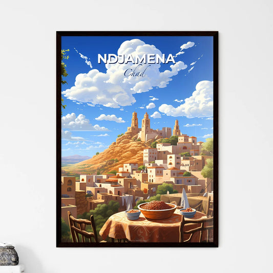 Vibrant Art Painting of N'Djamena Chad City Skyline with Food Table in the Foreground Default Title