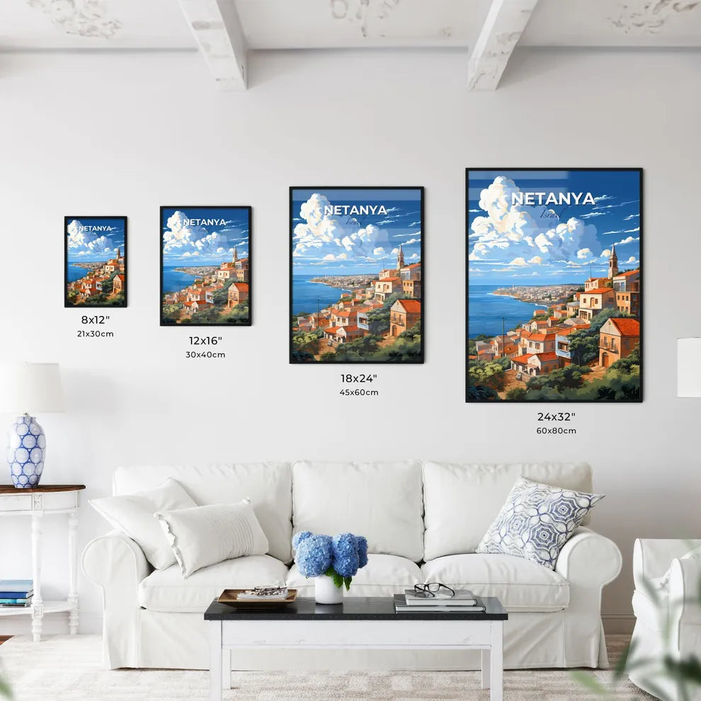 Vibrant Painting Captures Netanya's Hilltop Skyline by the Mediterranean Sea Default Title