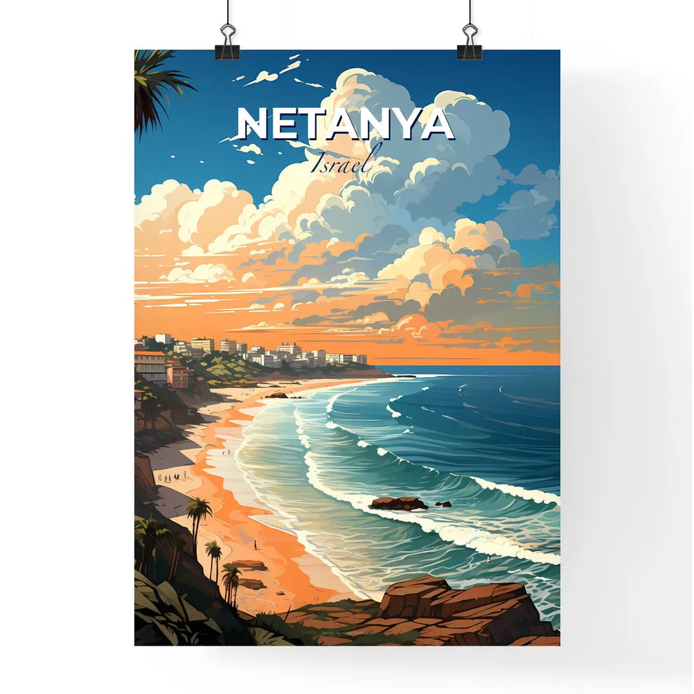 Vibrant Artistic Beach City Skyline with Palm Trees and Buildings Default Title