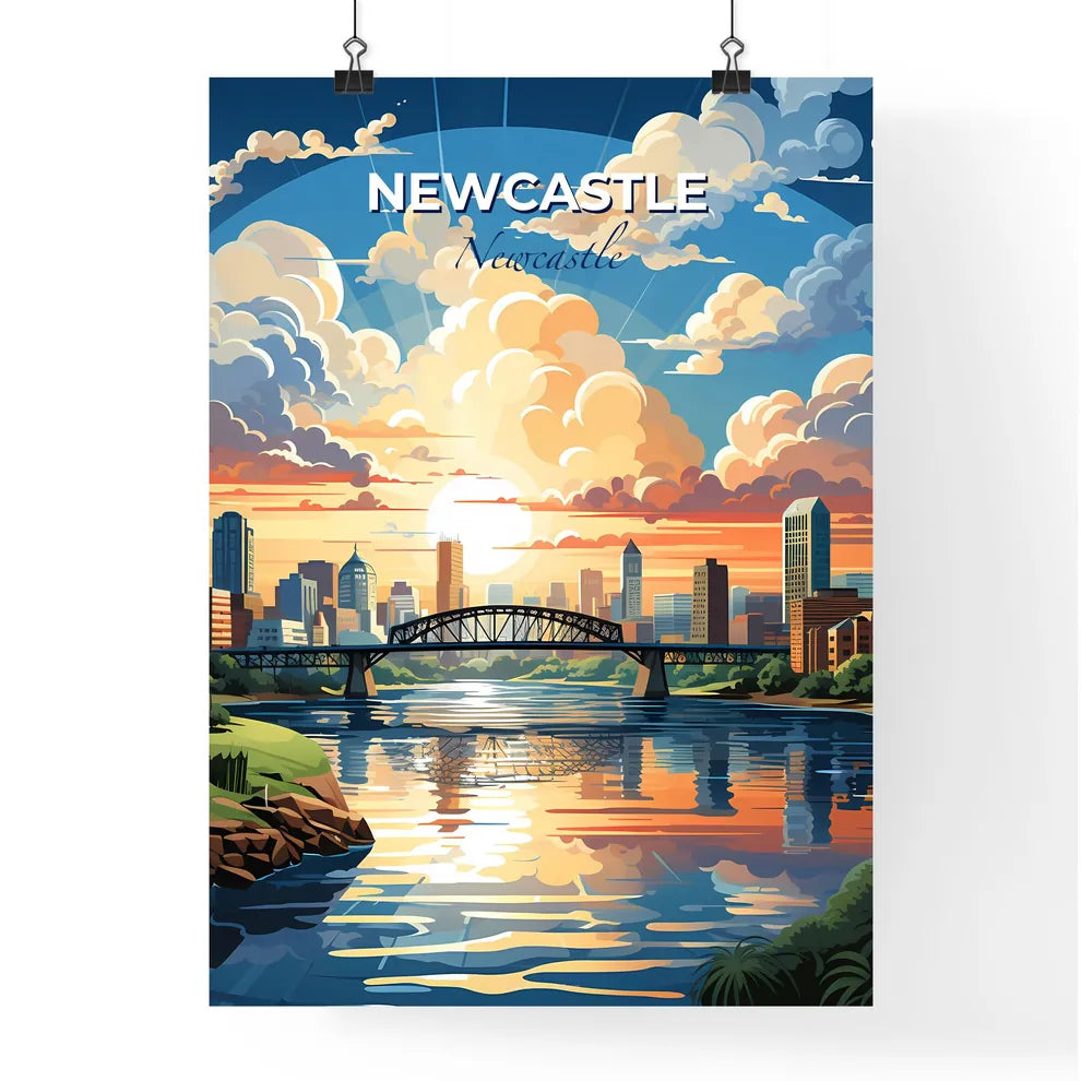 Colorful Cityscape Painting of Bridge over River with Newcastle Maitland Australia Skyline Default Title