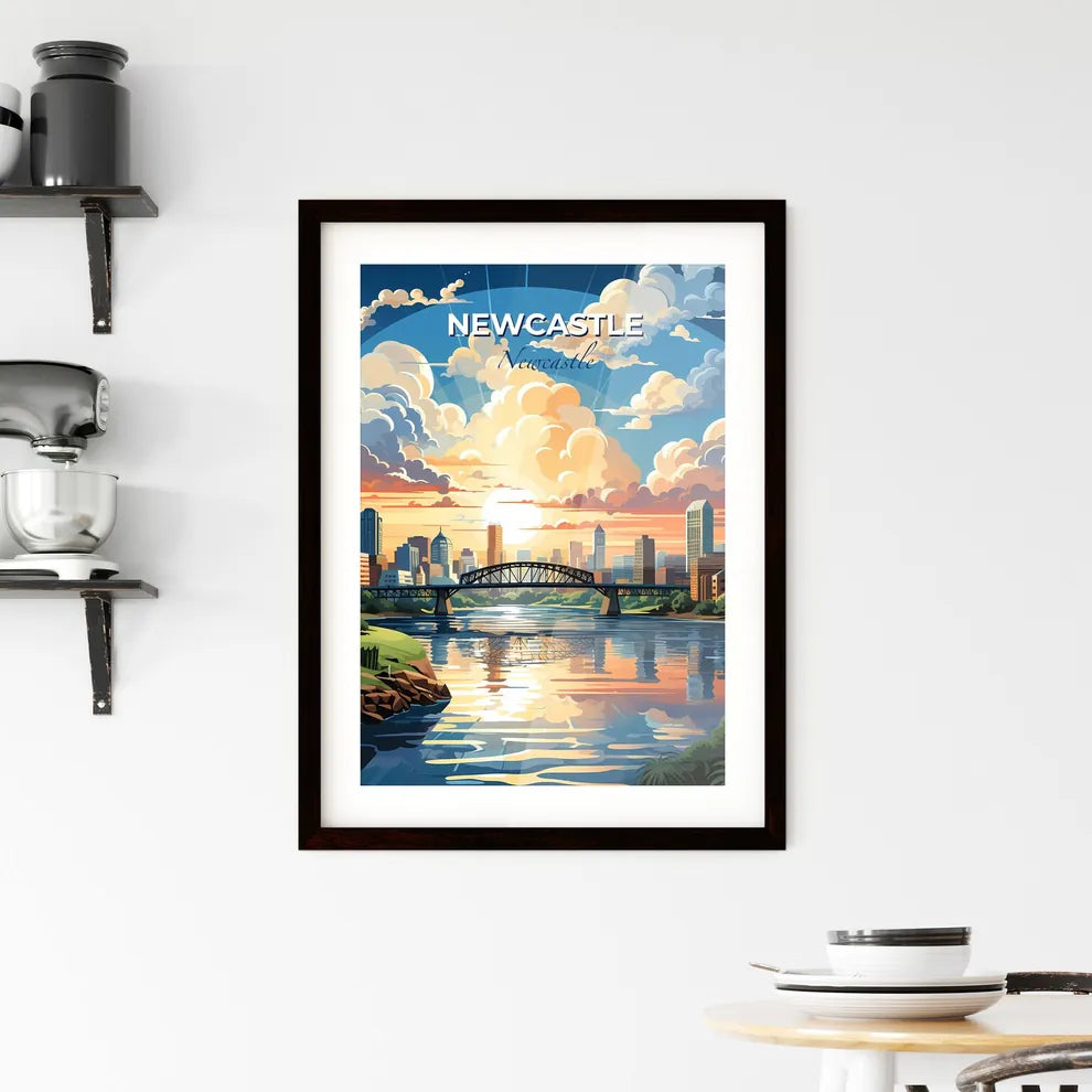 Colorful Cityscape Painting of Bridge over River with Newcastle Maitland Australia Skyline Default Title