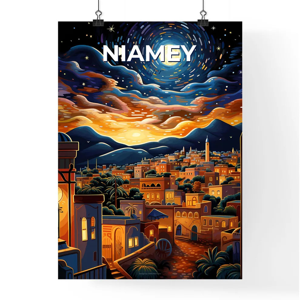 Vibrant Skyline Art of Niamey Niger City Night Scene Wall Decor Painting Default Title