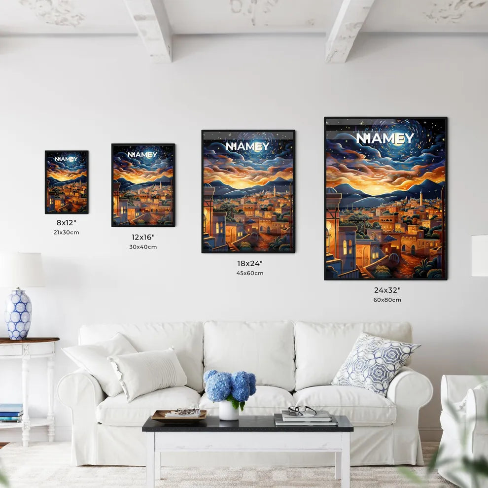 Vibrant Skyline Art of Niamey Niger City Night Scene Wall Decor Painting Default Title