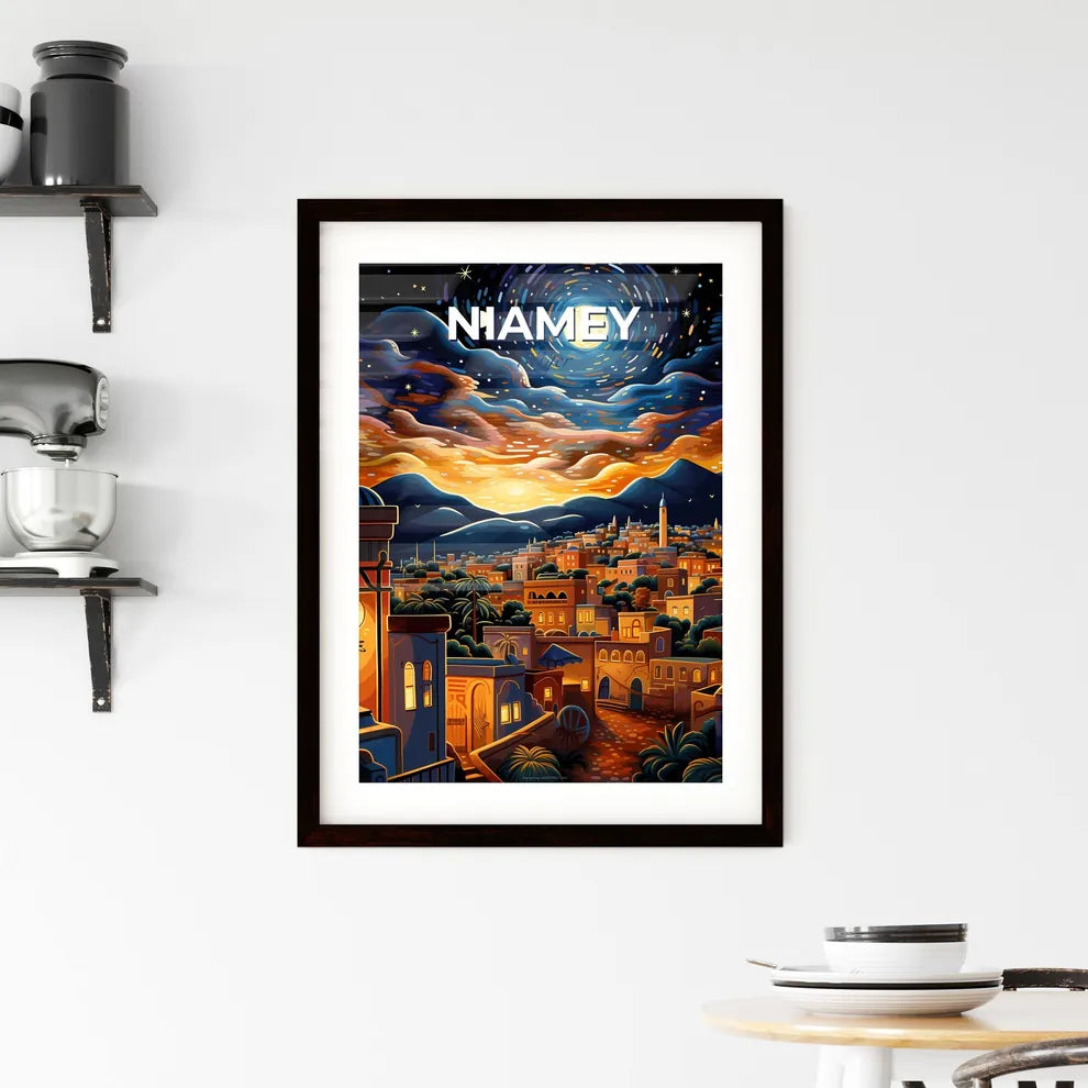 Vibrant Skyline Art of Niamey Niger City Night Scene Wall Decor Painting Default Title