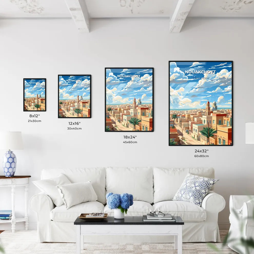 Vibrant Nouakchott Mauritania Skyline Painting Cityscape with Palm Trees and Dramatic Sky Art Print Default Title