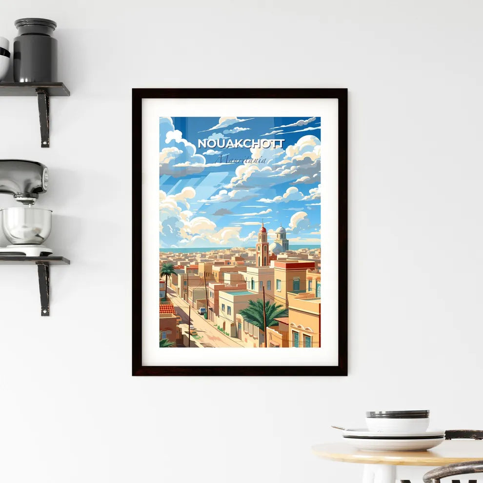 Vibrant Nouakchott Mauritania Skyline Painting Cityscape with Palm Trees and Dramatic Sky Art Print Default Title