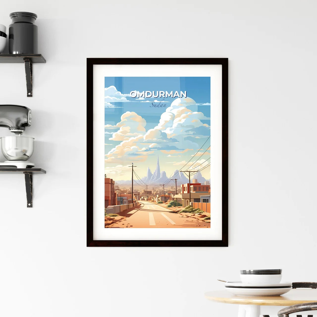 African City Art - Omdurman skyline painting with buildings, power lines and tower Default Title