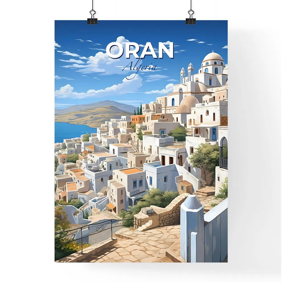Vibrant Oran Algeria Skyline Painting Depicting White Buildings on a Hill by the Water Default Title
