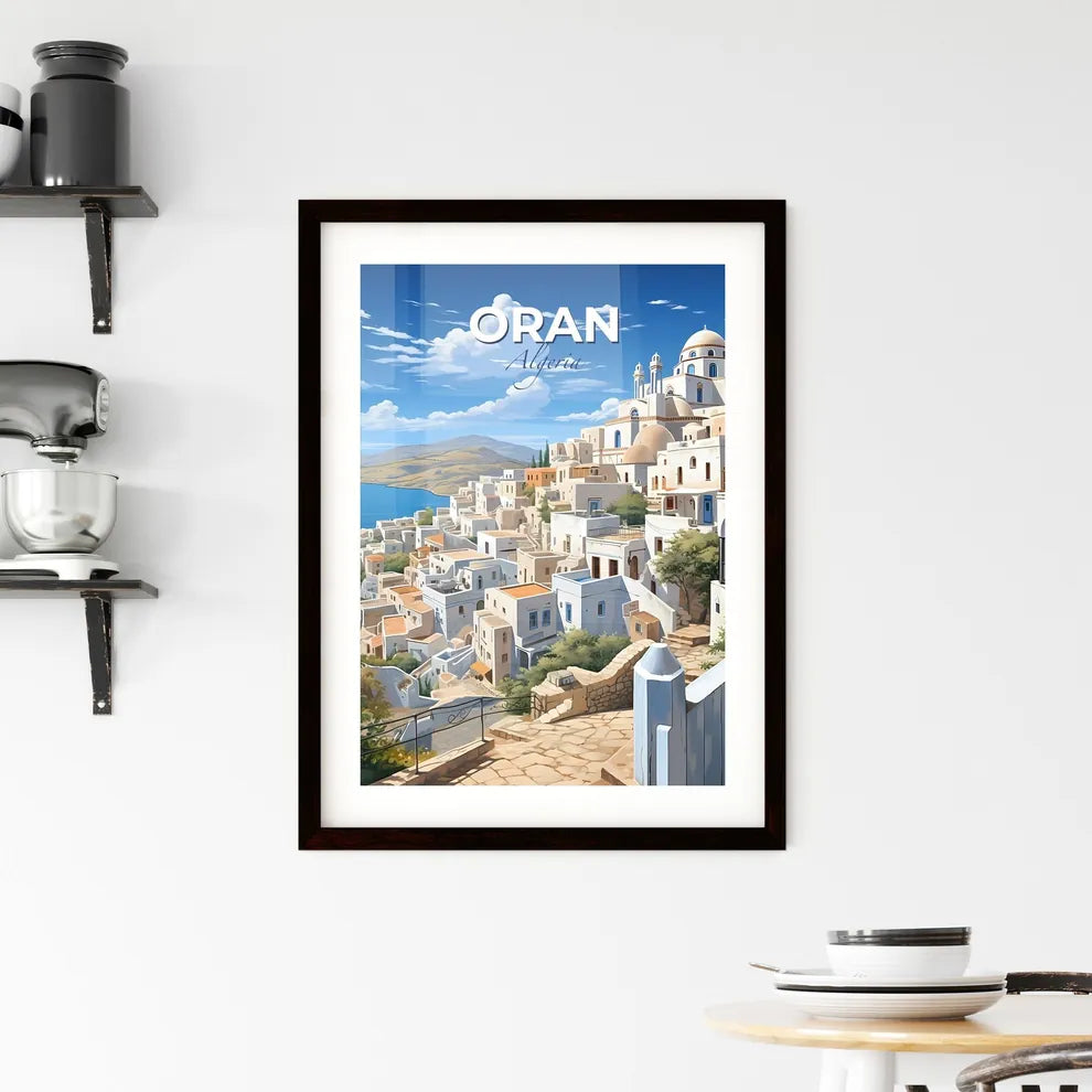 Vibrant Oran Algeria Skyline Painting Depicting White Buildings on a Hill by the Water Default Title
