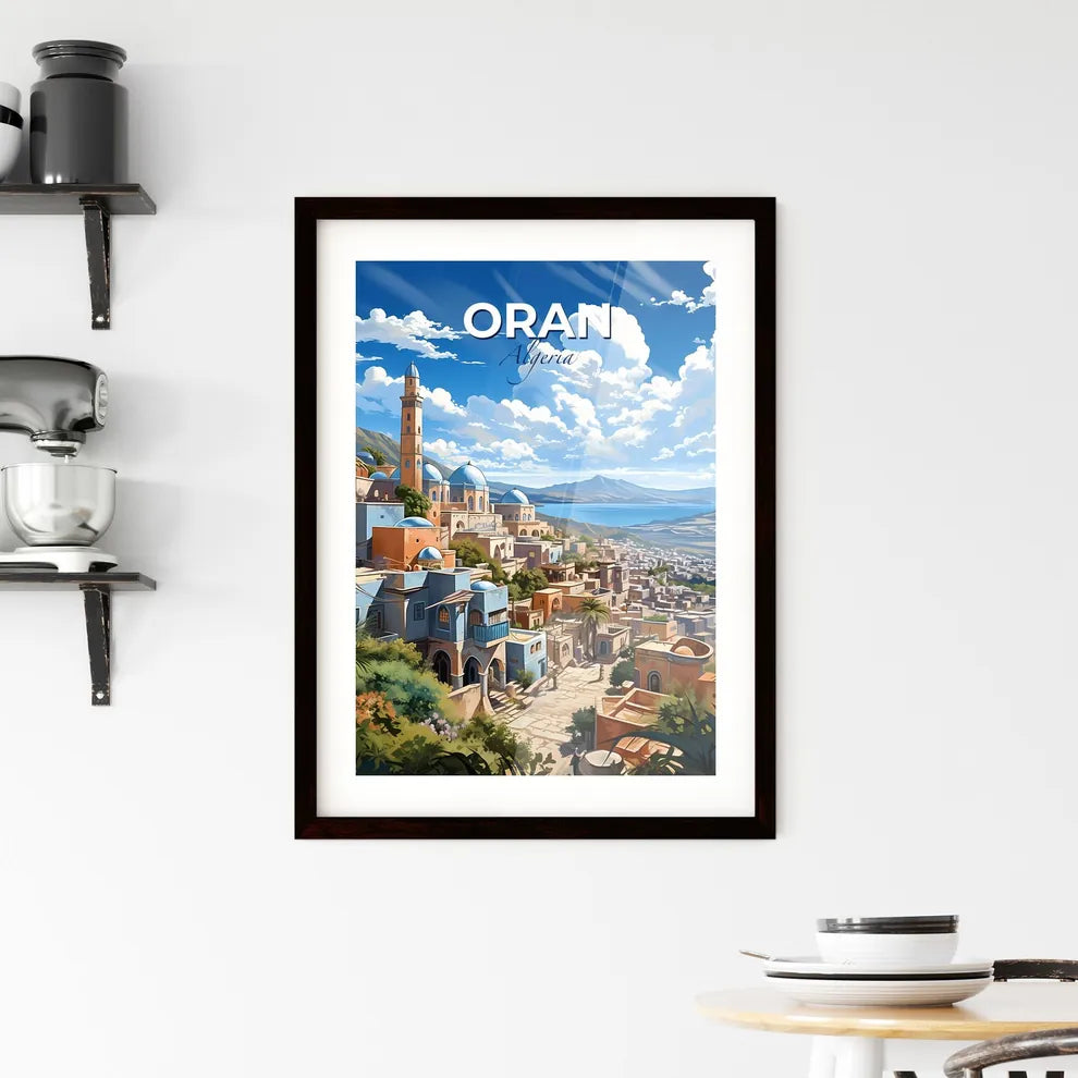 Cityscape Painting: Oran Algeria Skyline Featuring Vibrant Colors, Tower, and Mountain Default Title