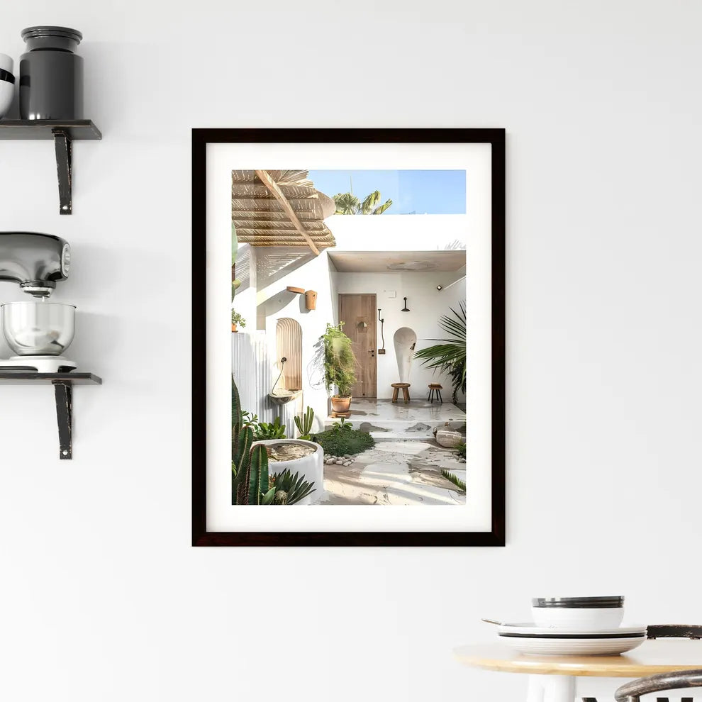 Minimalist Outdoor Garden Oasis | White Wall Framed Print