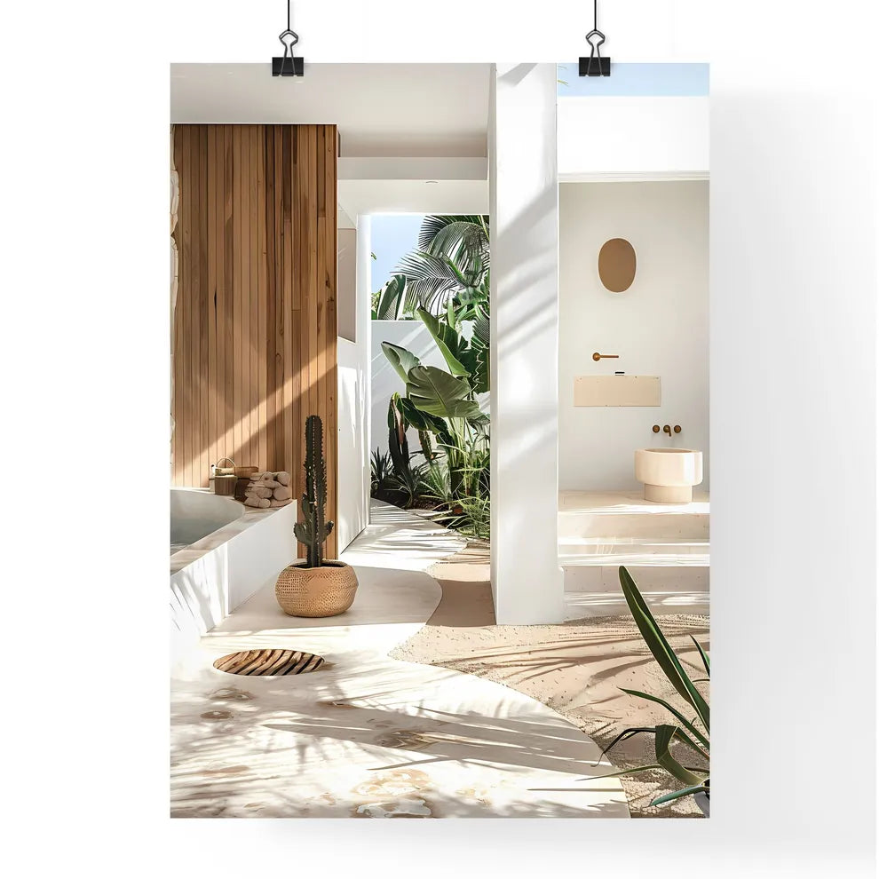 Serene outdoor garden oasis with tropical pl Poster
