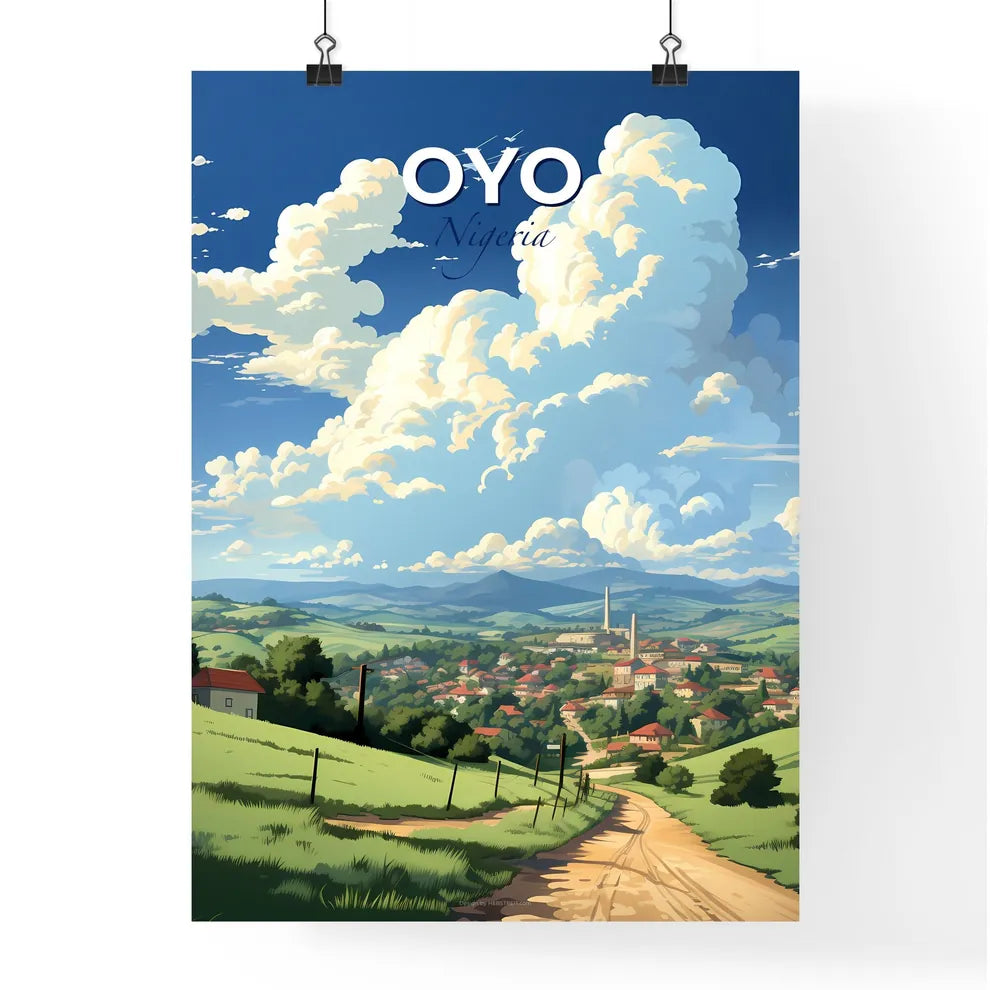 Modern African Skyline Art - Vibrant Landscape Painting Depicting Oyo Nigeria Road and Houses Default Title