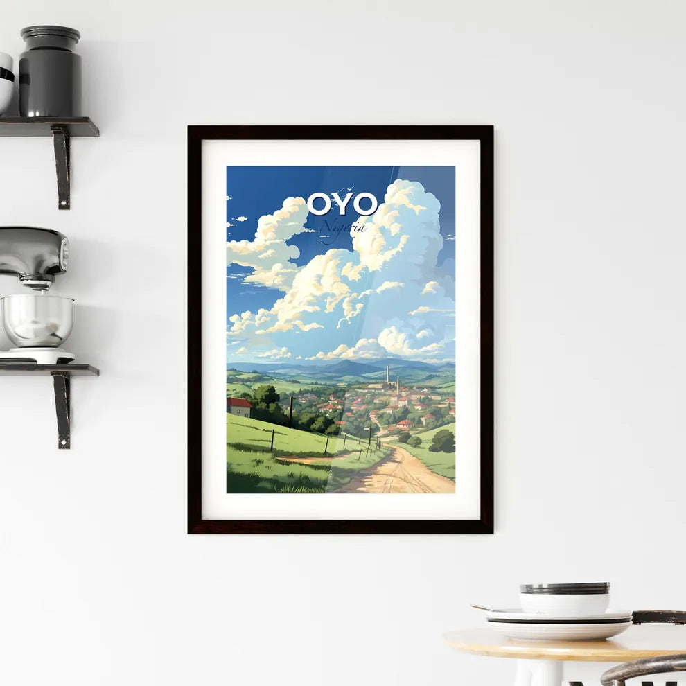 Modern African Skyline Art - Vibrant Landscape Painting Depicting Oyo Nigeria Road and Houses Default Title