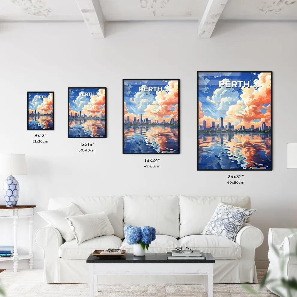 Perth Australia Skyline City Painting Art Clouds Water Vibrant Colors Default Title