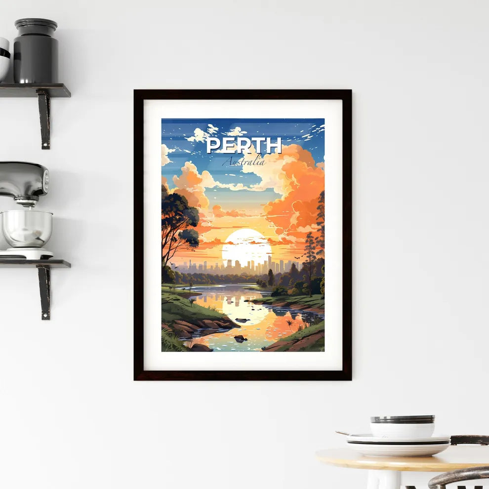 Perth Australia Skyline Painting Vibrant River Trees City Background Default Title