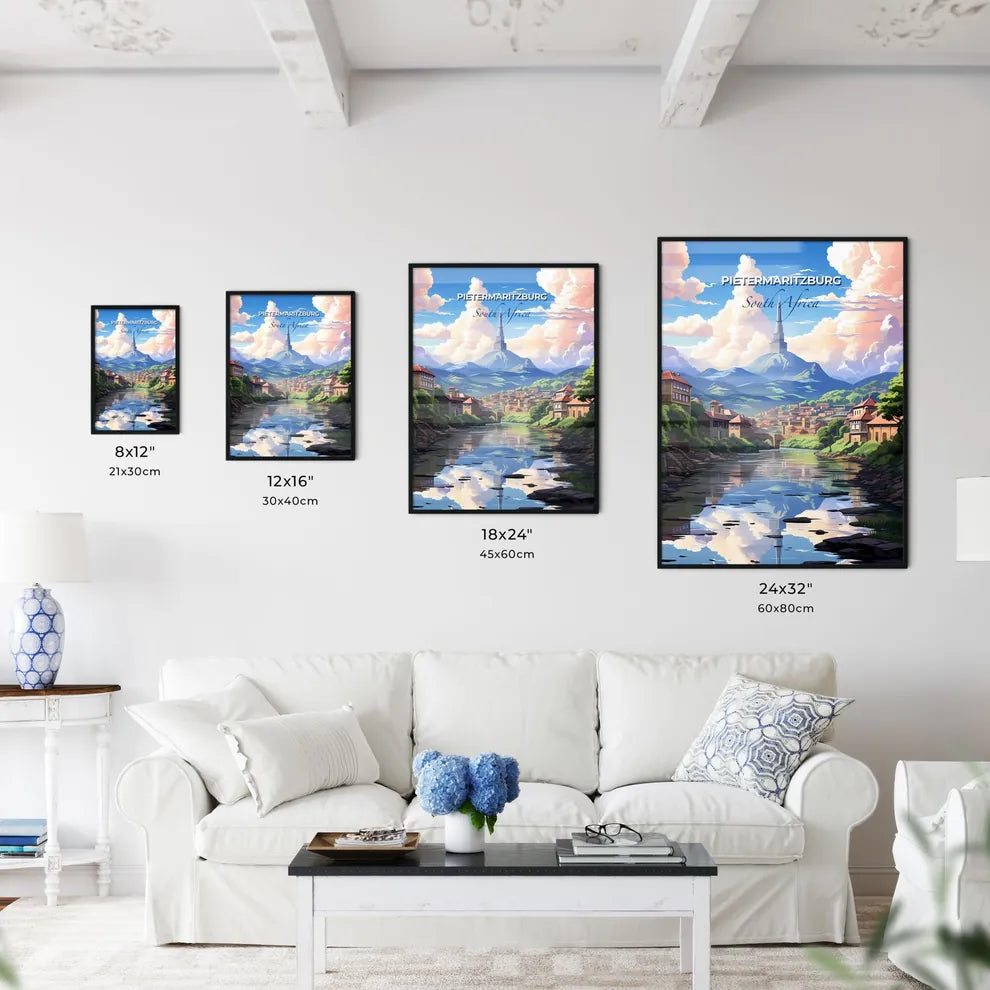 Vibrant Artistic Landscape of Pietermaritzburg Skyline with River, City and Mountain Default Title