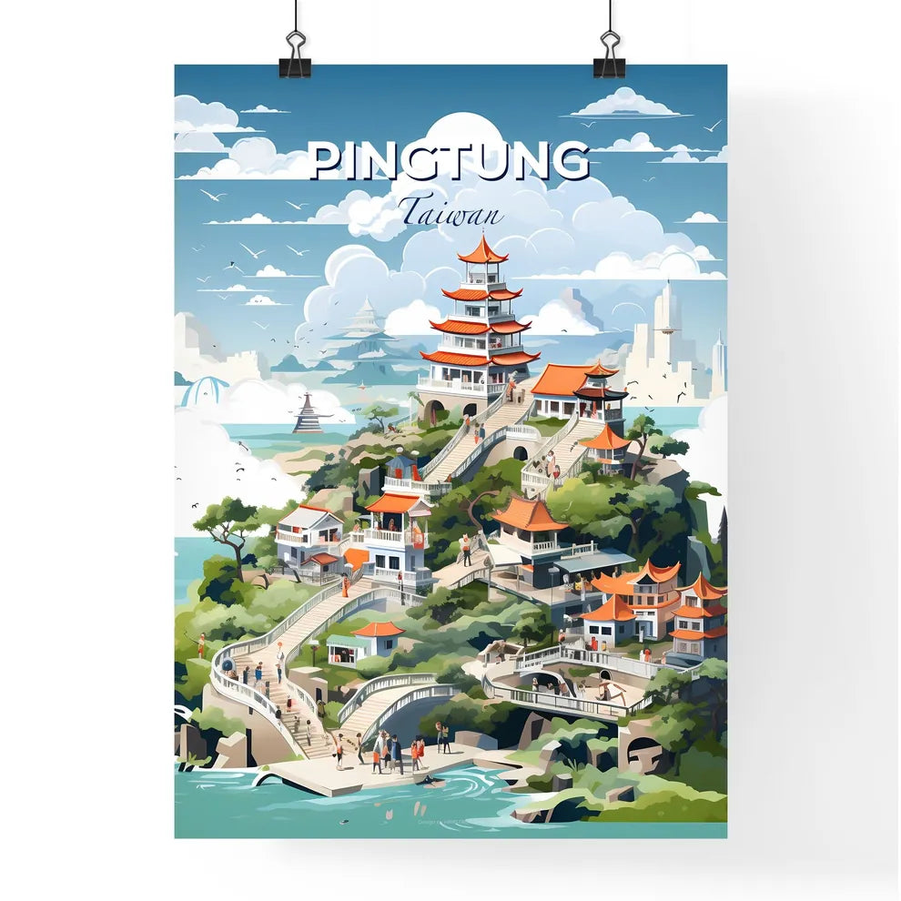 Pingtung Painting Taiwan Skyline Vibrant Building Impressionistic Art Default Title