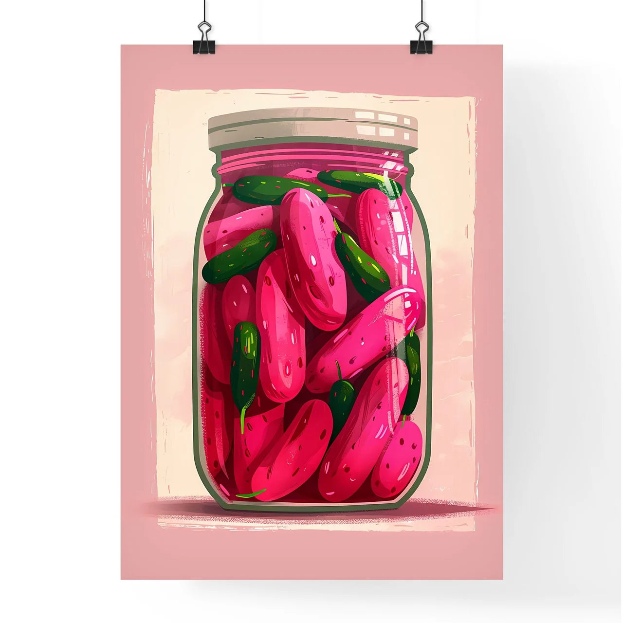 Vibrant Pink Pickles Illustration in Jar on  Poster