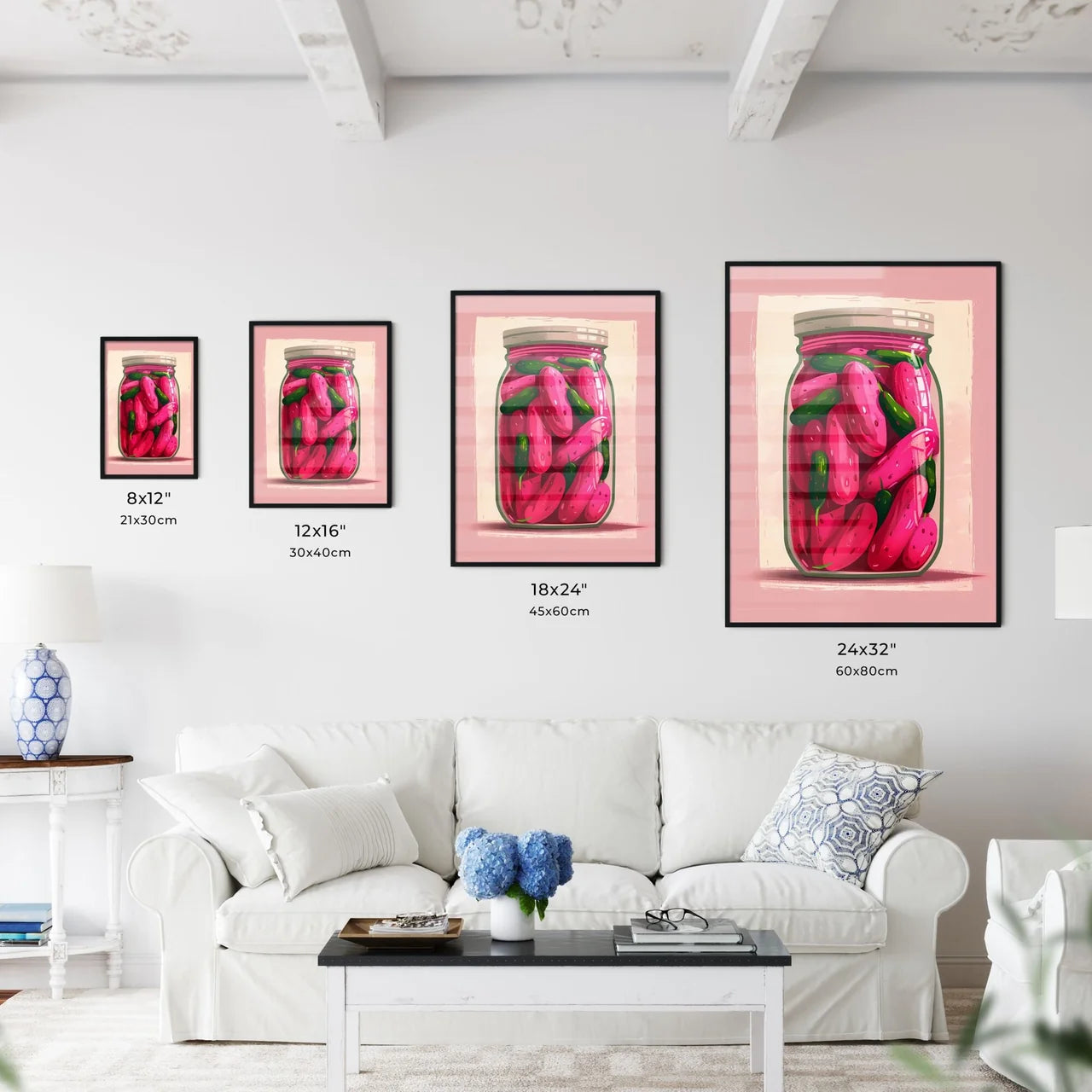 Vibrant Pink Pickles Illustration in Jar on  - Kitchen Hangings
