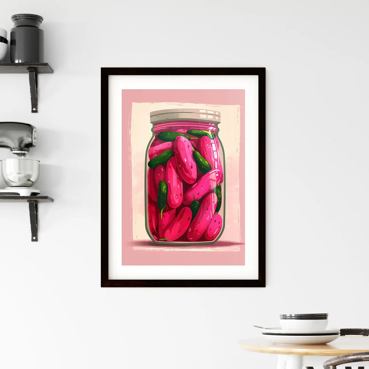 Vibrant Pink Pickles Illustration in Jar on  Framed Print
