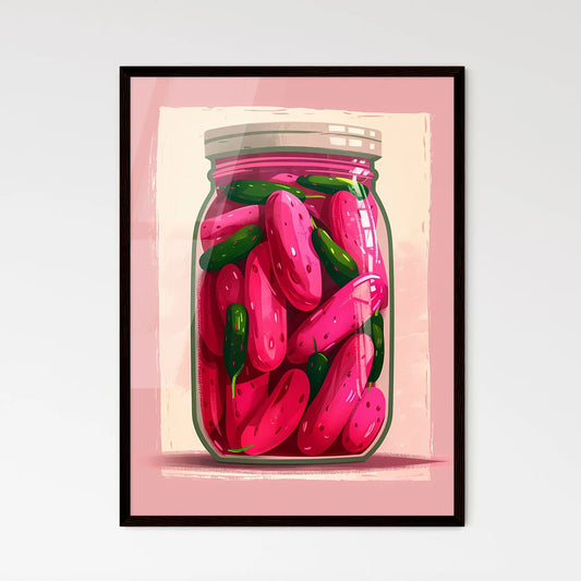 Vibrant Pink Pickles Illustration in Jar on  - Framed Art Print