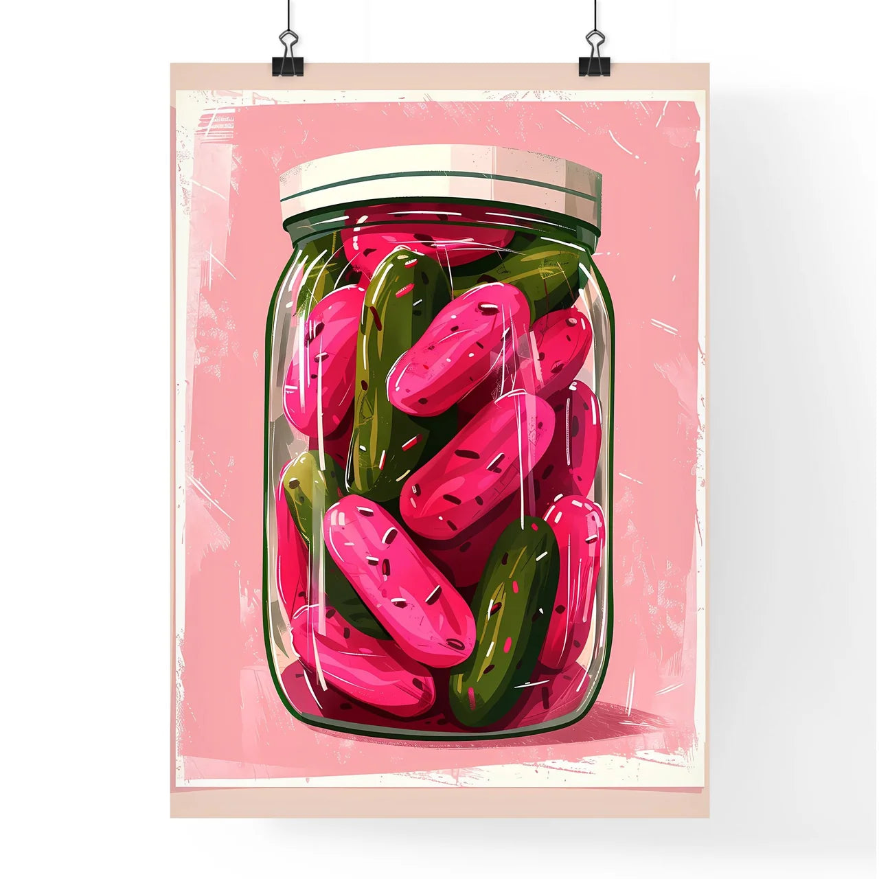 Artistic Pink Pickle Jar Illustration with V Poster