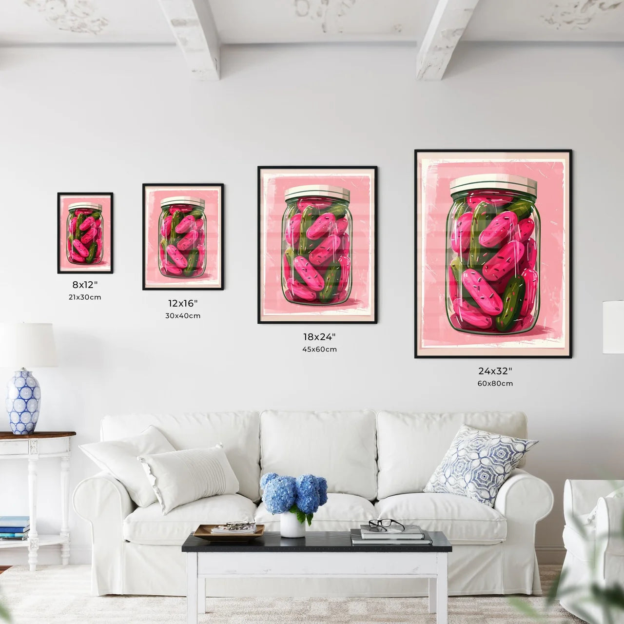 Artistic Pink Pickle Jar Illustration with V - Kitchen Hangings