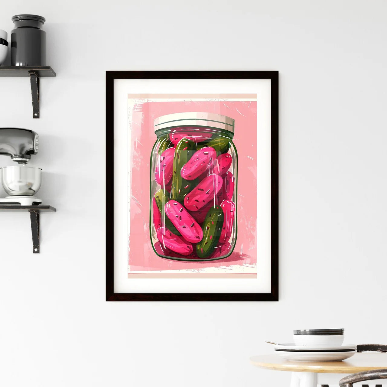 Artistic Pink Pickle Jar Illustration with V Framed Print