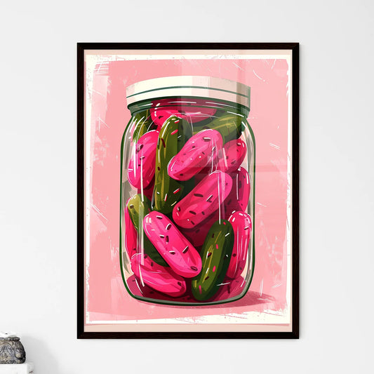Artistic Pink Pickle Jar Illustration with V - Framed Art Print