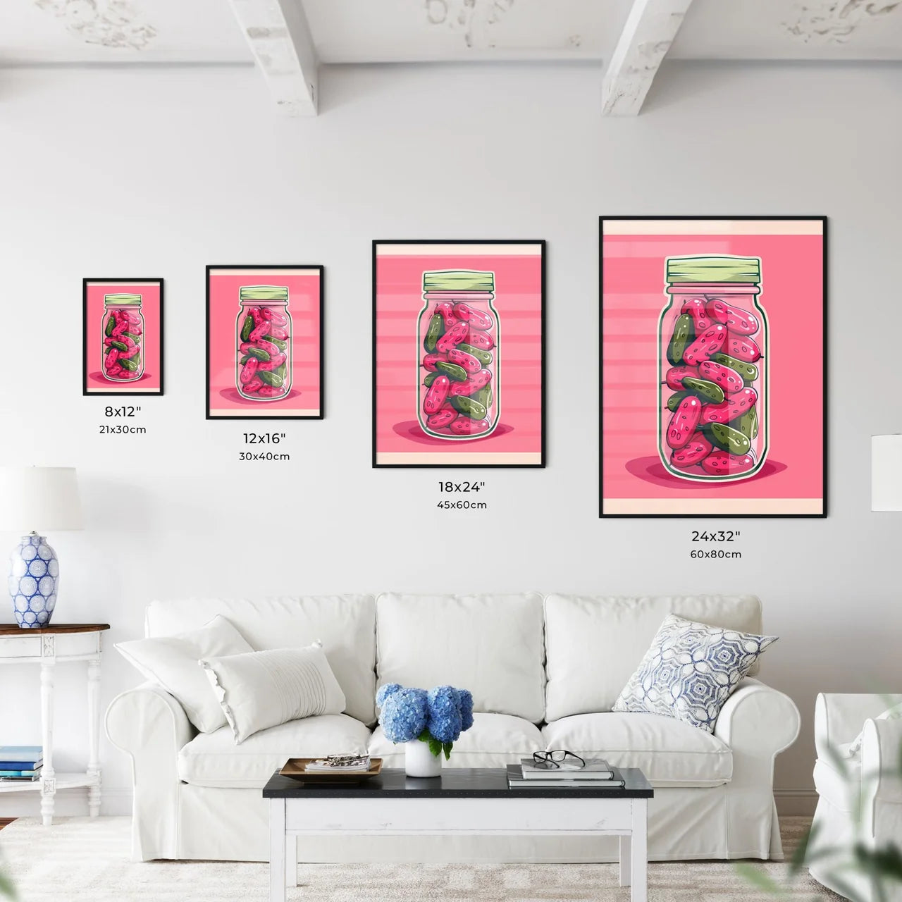 Vibrant Painting of Pink Pickles in Glass Ja - Kitchen Hangings
