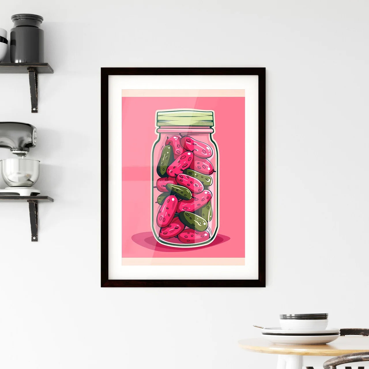 Vibrant Painting of Pink Pickles in Glass Ja Framed Print
