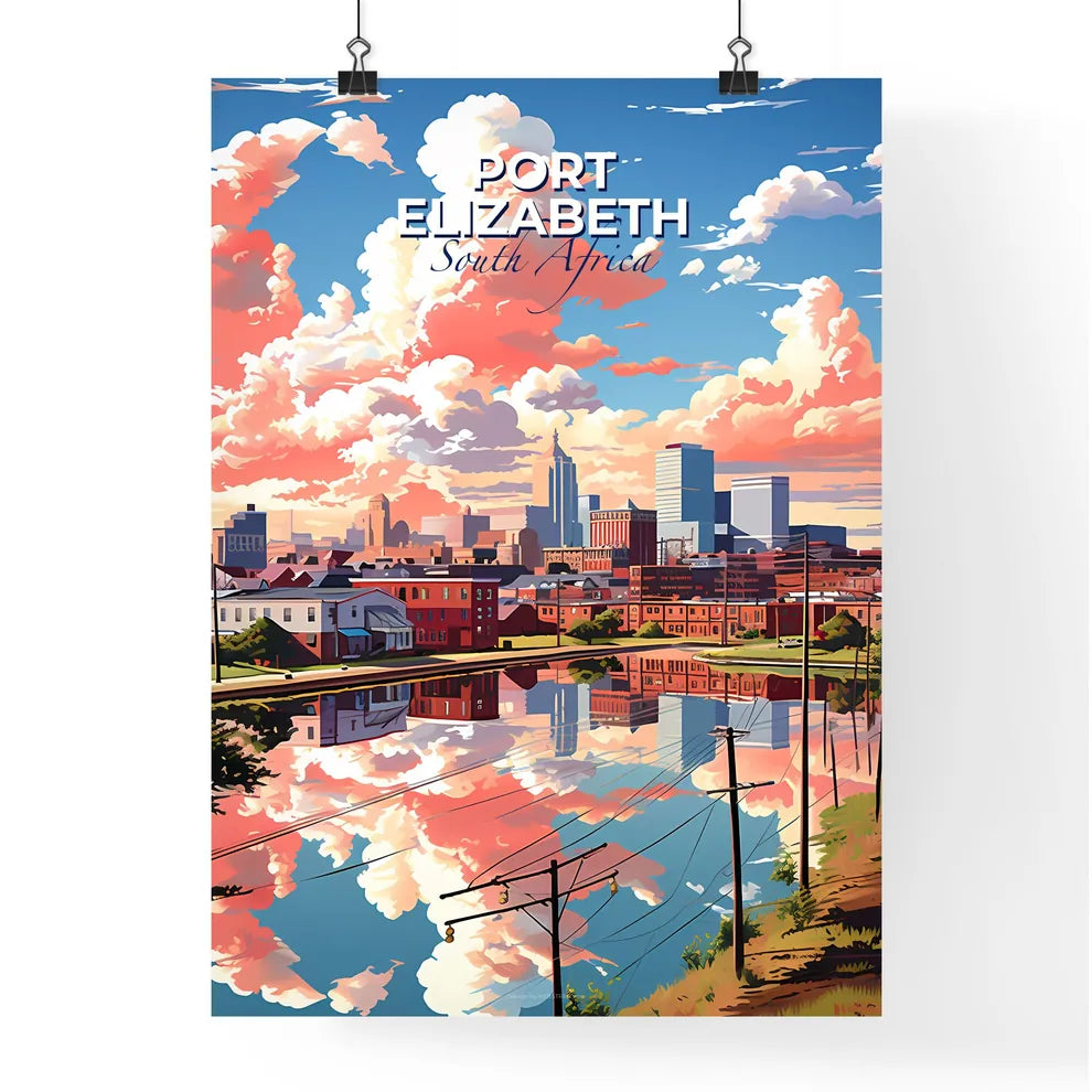 Port Elizabeth Cityscape Painting South Africa Art Urban Skyline Watercolor Clouds Default Title