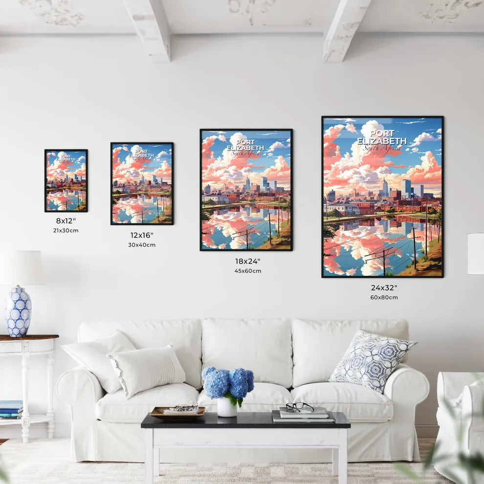 Port Elizabeth Cityscape Painting South Africa Art Urban Skyline Watercolor Clouds Default Title